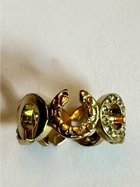 Coach Gold Tone Crystal Signature C Openwork Ring Size 8